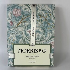 William MORRIS Co Tablecloth Leicester Blue Floral Spring Cotton 70" Round NEW